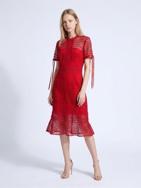 NEW Chi Chi London Red Lace Mermaid Midi Dress Sz 6 Tall